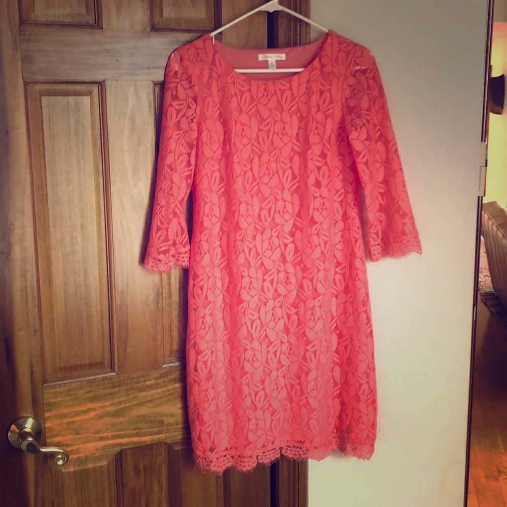 Long sleeved coral lace dress